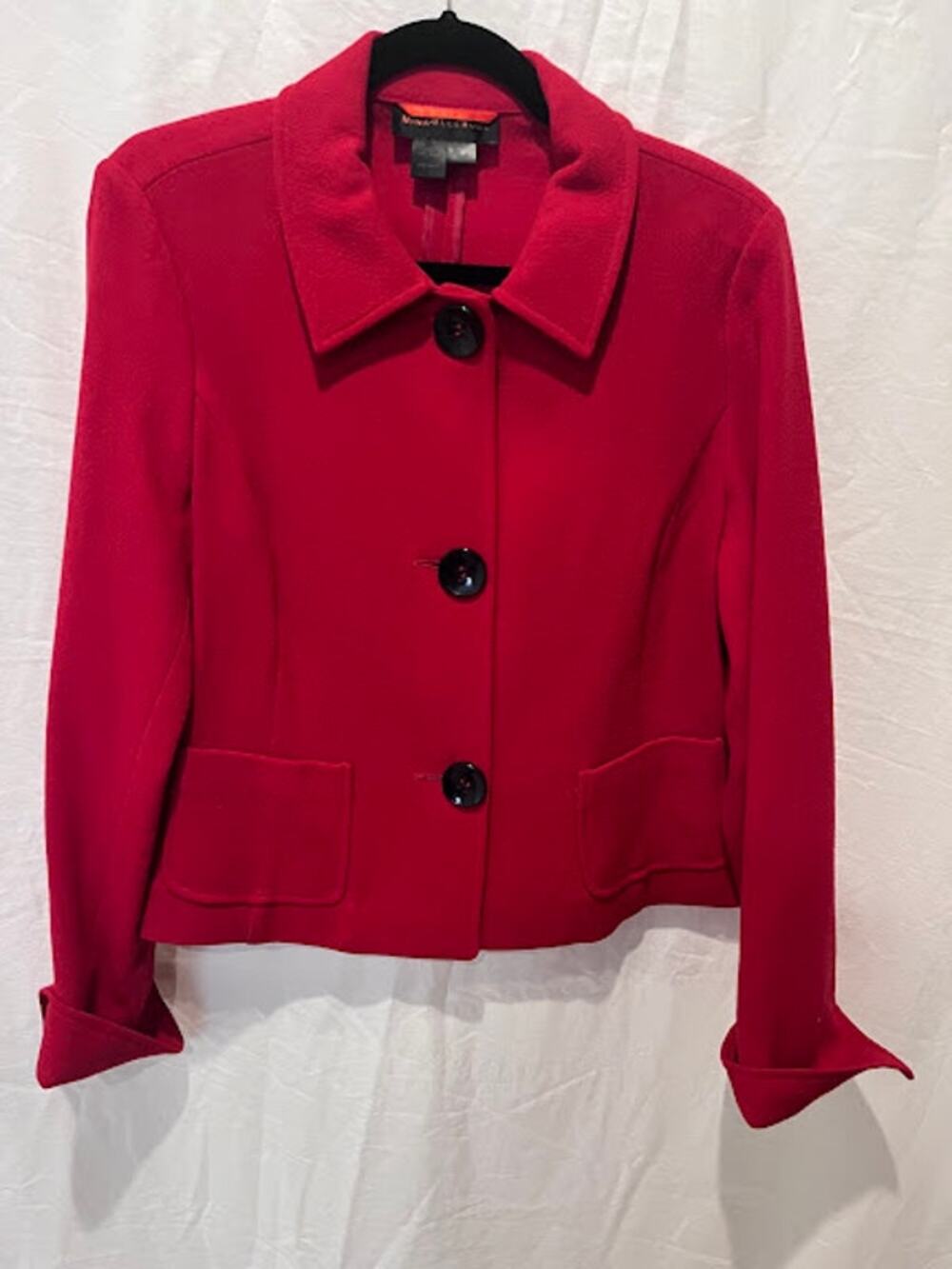 Nina Mclemore Red Jacket 3 Black Buttons 100% Wool Vintage 80's Designer
